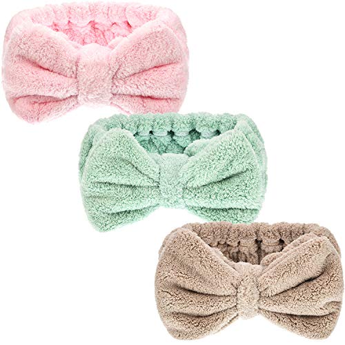 3 Pieces Hair Headband Headband to Wash Face for Women Makeup Spa Headband Microfiber Bowtie Shower Headband for Women and Girls Chic Purple Chic Red Turquoise