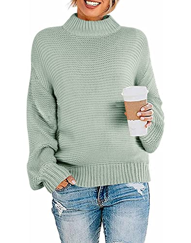 Imily Bela Womens Chunky Mock Neck Pullover Sweaters Fall Long Sleeve Casual Knit Sweater