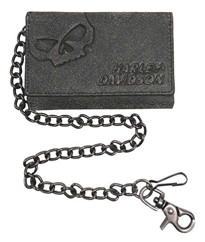 BM2625LTanBlk is a burnished trifold skull biker chain wallet for men from HarleyDavidson