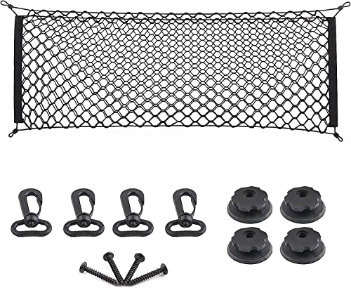 MICTUNING 2Layer Heavy Duty Cargo Net 43 x 23 Inch Universal Truck Bed Net with Hooks Adjustable Elastic Storage Organizer Mesh Net Compatible for Pickup Truck SUV