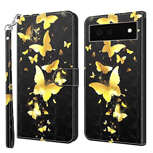 ALILANG Phone Case for Google Pixel 6A Case Premium Flip Magnetic Closure Stand Function Card Holder PU Leather Cover for Pixel 6A Wallet CaseBlue Butterfly