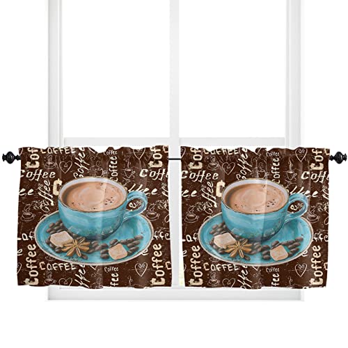 Coffee Theme Window Curtains Valance Rod Pocket Curtain Drapery for Living Room Kitchen Bathroom Coffee Beans Sugar SoftWashable Small Window Treatment Valances Farmhouse 1 Panel 54x18inch