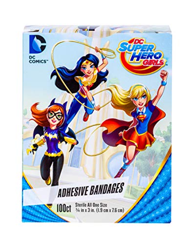 Super Girls of DC Comics Bandages 100 Count Box of Self Adhesive StatStrip Bandage