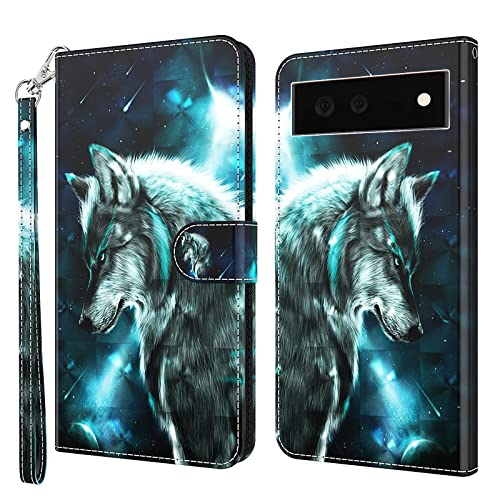 ALILANG Phone Case for Google Pixel 6A Case Premium Flip Magnetic Closure Stand Function Card Holder PU Leather Cover for Pixel 6A Wallet CaseBlue Butterfly