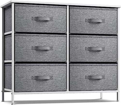 Sorbus Dresser with 6 Drawers  Furniture Storage Tower Unit for Bedroom Hallway Closet Office Organization  Steel Frame Wood Top Easy Pull Fabric Bins 6 Drawer  Black