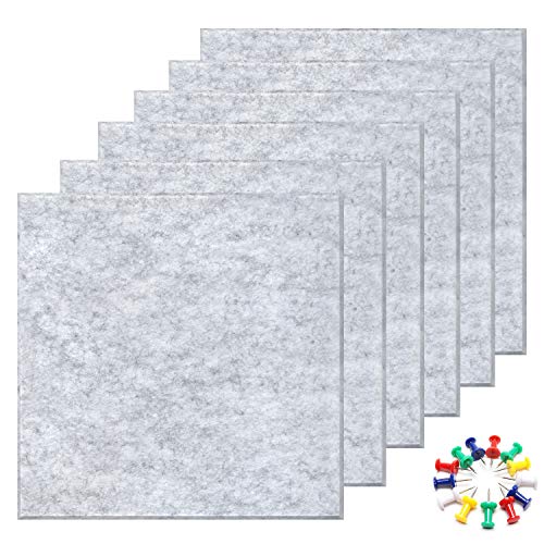 VANCORE 118 x 118 Felt Bulletin Board with 30 Push Pins Large Square Pinboard Tiles for PhotosNotesLetterMemo 6 Pack Wall Boards for Office Black