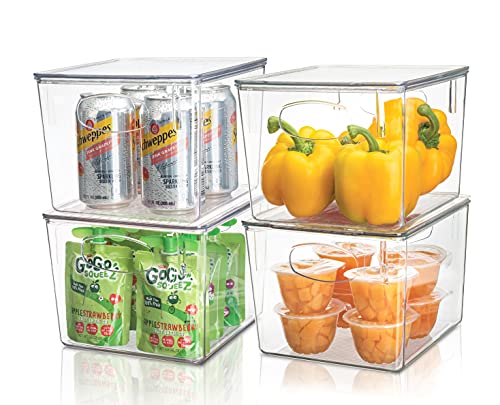 Sorbus Plastic Storage Clear Bins with Lid Stackable Pantry Organizer Box Bin Containers for Organizing Kitchen Fridge Food Snack Pantry Cabinet Fruit Vegetables Bathroom Supplies 2 Pack