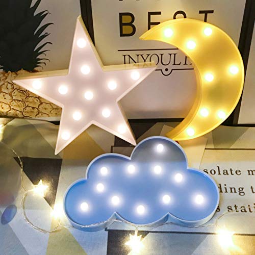 QiaoFei Decorative LED Crescent Moon Cloud Star Night Lights for Kids Girls and Adults Nursery Night Lamp Gift for Children Baby Room Party Holiday Decorations Blue MoonYellow StarWhite Cloud