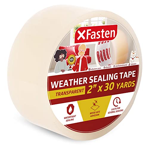 XFasten Transparent Window Weather Sealing Tape 2Inch x 30 Yards Clear Window Draft Isolation Sealing Film Tape No Residue