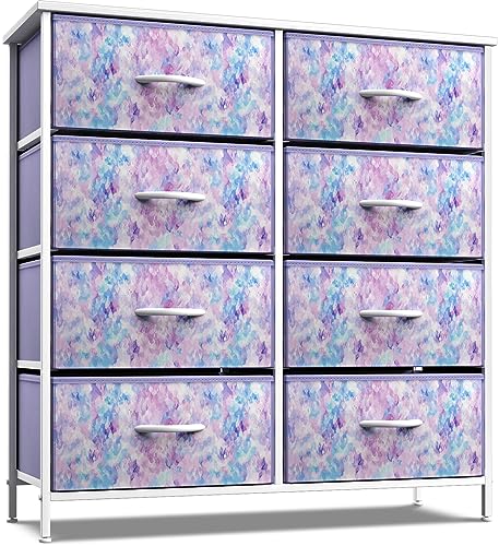 Sorbus Dresser with 8 Drawers  Furniture Storage Chest Tower Unit for Bedroom Hallway Closet Office Organization  Steel Frame Wood Top Easy Pull Fabric Bins 8Drawer Blue