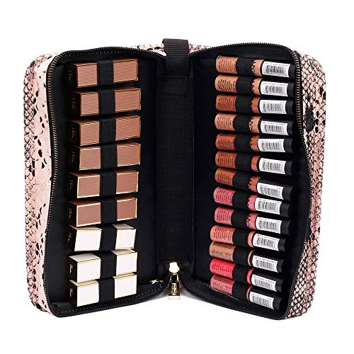 ROWNYEON Lipstick Organizer Bag Lipstick Holder Case 22 Slots Travel Lipstick Carrying Case Makeup Cosmetic Organizer Professional Makeup Artist Portable Storage Bag Case For Lip GlossLipsticksBlack