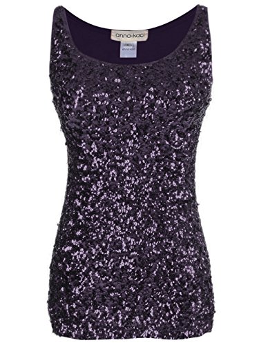 Womens Sleeveless RoundNeck Tank Top with Glitter and Sequin Accents by AnnaKaci