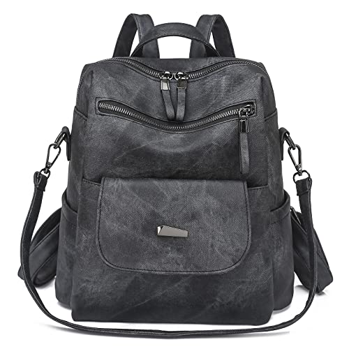 Qyoubi Women39s Leather Fashion Backpack Purse Antitheft Ladies Casual Handbag Convertible Multipurpose Travel Bag Black