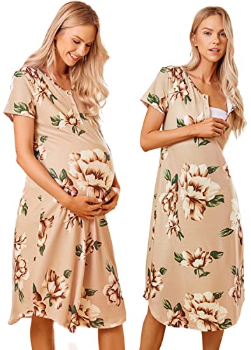 Ekouaer Maternity Nursing Nightgown Womens Short Sleeve VNeck Breastfeeding Sleep Dress Long Gown for Pregnant