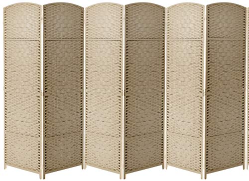 Sorbus Room Divider Privacy Screen 6 ft Tall Extra Wide Foldable Panel Partition Wall Divider Double Hinged Room Dividers and Folding Privacy Screens Diamond DoubleWeaved 6 Panel Beige