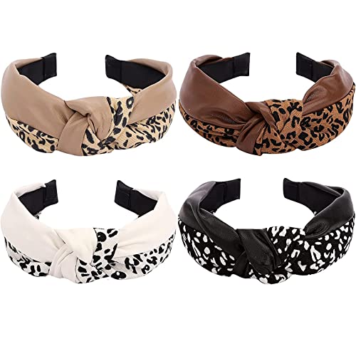 Ondder 4 Pack Knotted Headbands for Women Top Knot Headband Cheetah Fashion Women39s Headbands Leopard Print Stylish Girls Headbands Turban HairBands Head Bands Hair Accessories for Women Girls Ladies