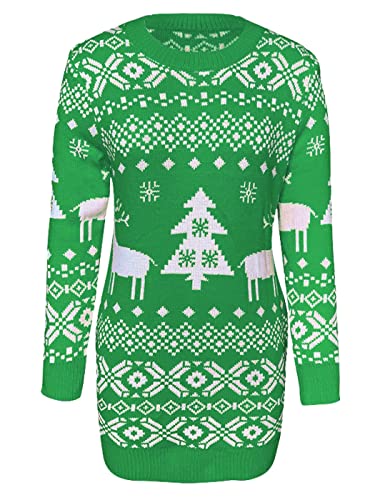 AnnaKaci Women39s Christmas Sweater Long Sleeve Reindeer Tree Snowflakes Patterns Knit Sweater Dress