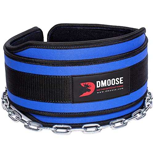 DMoose Weightlifting Dip Belt Weight Belt with Chain for Pullups Gym Lifting Belt for Powerlifting Squatting and Bodybuilding HeavyDuty Steel Padded Neoprene Workout Belt