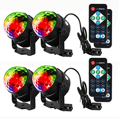 LUNSY Sound Activated Party Lights with Remote Control Dj Lighting RGB Disco Ball Light Strobe Lamp 7 Modes Stage Par Light for Home Room Dance Parties Bar Xmas Wedding Show Club  4 Pack