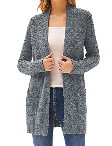 GRACE KARIN Woman39s Popcorn Cardigan Open Front Fuzzy Long Sleeve Knit Lightweight Sweater with Pockets