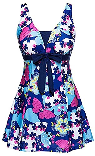 ECUPPER Womens One Piece Swimdress Plus Size Shaping Body Swimsuits Printed Skirt Swimwear with Boyshort