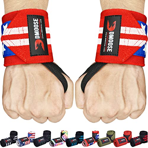 DMoose Wrist Wraps Avoid Injury and Maximize Grip with Thumb Loop 18 or 12 Gym Straps Pair Wrist Straps for WeightLifting Powerlifting Bench Press Bodybuilding Deadlift Straps for Men  Women