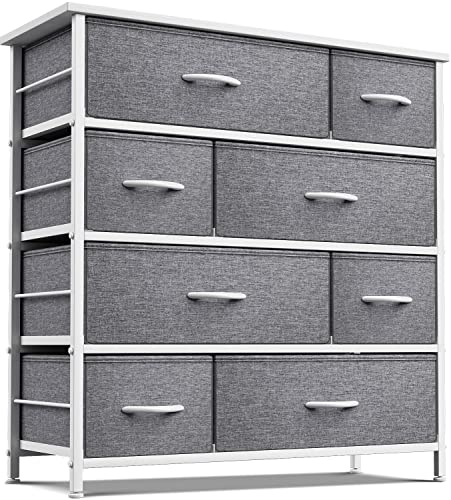 Sorbus Dresser for Bedroom with 8 Drawers  Tall Chest Storage Tower Unit for Closet Hallway Nursery Entryway Furniture Organization  Steel Frame Wood Top Easy Pull Bins Dark Grey