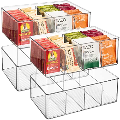 Sorbus Storage Bins with Dividers  Clear Plastic Organizer  Store Tea Bags Spices Seasonings Drink Packets Oatmeal  Snack Storage  Display Containers for Kitchen  Pantry 2 Pack