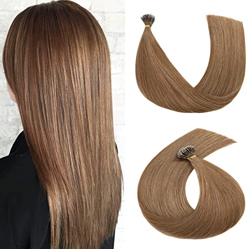 Snoilite Nano Tip Hair Extensions Human Hair Nano Ring Hair Extension PreBonded Nano Bead Remy Human Hair Extensions Micro Beads Hairpiece for Women 50g 50strands 16inch 04 Medium Brown