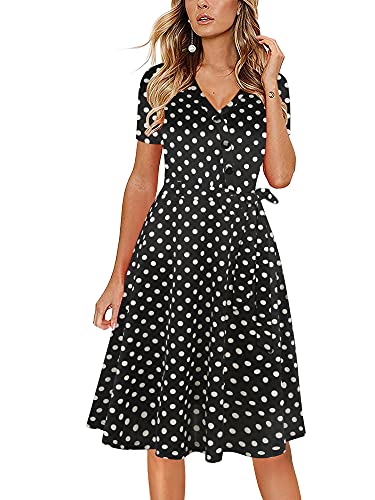 oxiuly Women39s V Neck Floral Casual Dress Elegant Button ALine Party Cocktail Tea Dresses with Pockets OX309