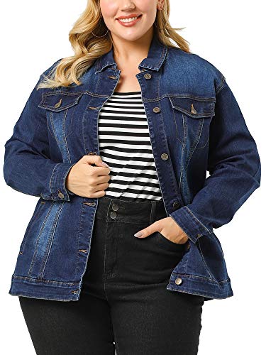 uxcell Women39s Plus Size Stitching Button Front Washed Denim Jacket