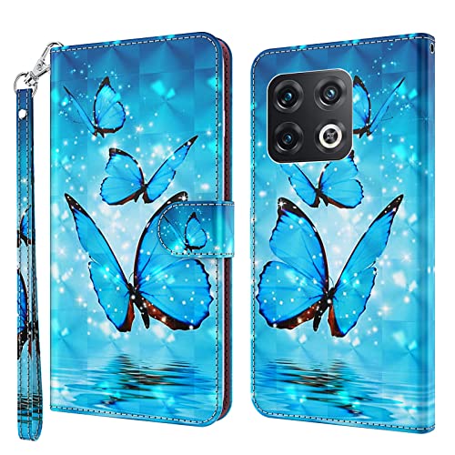 ALILANG Phone Case for OnePlus 10 Pro 5G Case Premium Flip Magnetic Closure Stand Function Card Holder PU Leather Cover for 1 10 Pro Wallet CaseBlue Butterfly