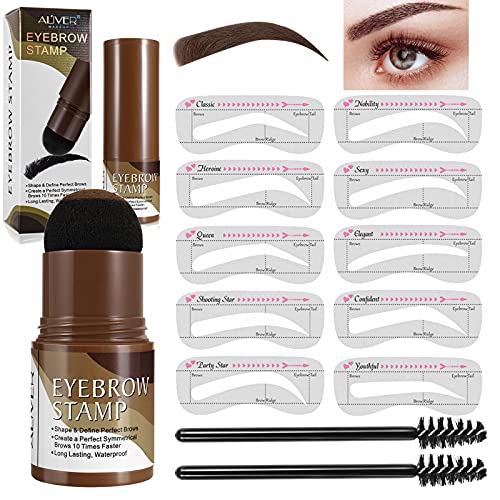 Eyebrow Stamp Stencil Kit Long Lasting Waterproof Eyebrow Stamp Kit with 10 Styles Reusable Eyebrow Stencils 2 Eyebrow Pen Brushes Eyebrow Stencil Kit for Beginners Black