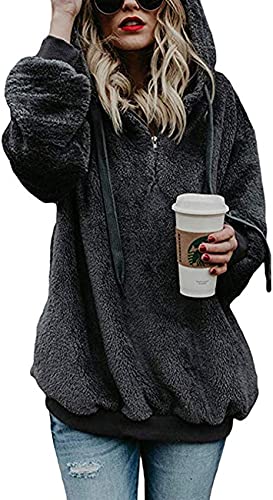 ECUPPER Womens Fuzzy Sherpa Hoodies Pullover Zip Fleece Sweatshirt Outwear