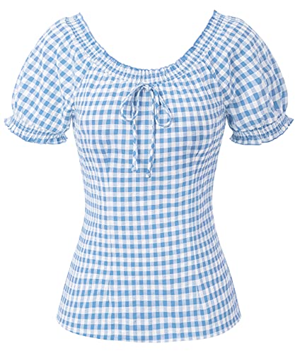 Belle Poque Women Summer Gingham Top 1950s Vintage Off Shoulder Blouse Tops