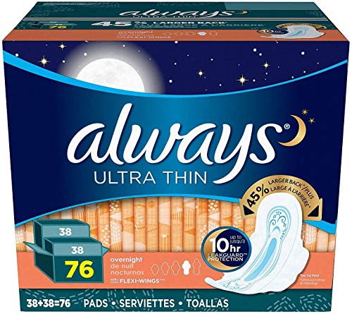 Always Ultra Thin Overnight Pads Size 4 with Wings Pack of 80 Unscented