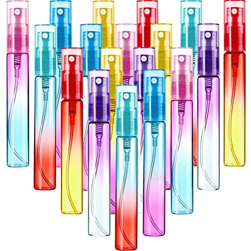 18 Pieces Mini Perfume Spray Bottles 8 ml Colorful Glass Bottles Portable Travel Mister Refillable Empty Container for Cleaning Travel Essential Oils Perfume 6 Gradient Colors