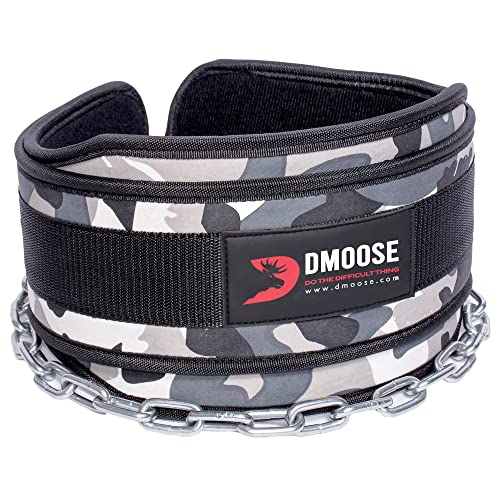 DMoose Weightlifting Dip Belt Weight Belt with Chain for Pullups Gym Lifting Belt for Powerlifting Squatting and Bodybuilding HeavyDuty Steel Padded Neoprene Workout Belt