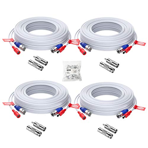 ZOSI 4 Pack 60ft 18 Meters Security Camera Cable AllinOne BNC Video Power CablesBNC Extension Wire Cord for CCTV Camera DVR Security SystemWhiteIncluded 4X BNC Connectors and 4X RCA Adapters