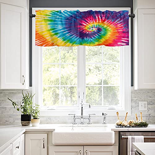 Window Curtains Vanlance Rod Pocket Curtain Drapery for Living Room Kitchen Bathroom Ocean Fish Scale Geometric SoftWashable Small Window Treatment Valances Black Gold 1 Panel 54x18inch