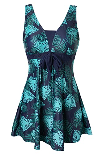 ECUPPER Womens One Piece Swimdress Plus Size Shaping Body Swimsuits Printed Skirt Swimwear with Boyshort