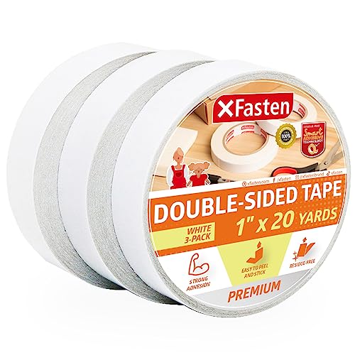 Gift Wrap Tape Carpet and Woodworking Holder XFasten Removable Double Sided Tape 1Inch by 20Yard Pack of 3