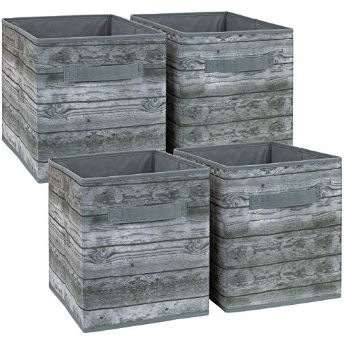 Sorbus Foldable Storage Cube Basket Bin Rustic Wood Grain Print 4Pack Rustic Bin  Brown