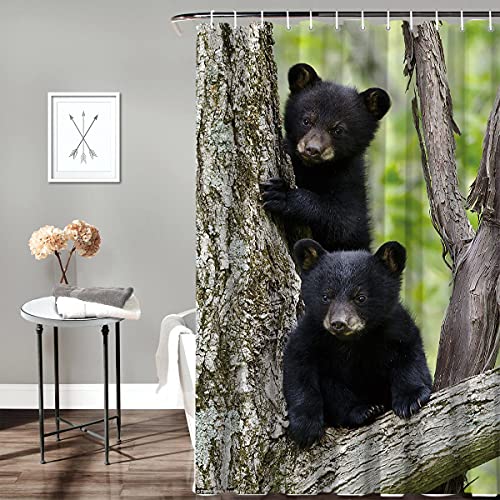 Crystal Emotion Waterproof Bathroom Black Bear Family in The Forest Shower Curtain 36x72inch