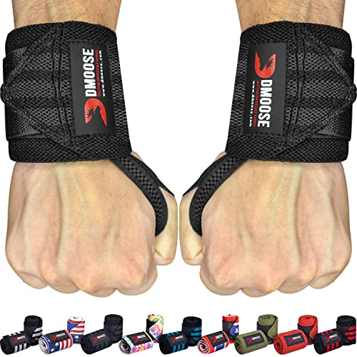 DMoose Wrist Wraps Avoid Injury and Maximize Grip with Thumb Loop 18 or 12 Gym Straps Pair Wrist Straps for WeightLifting Powerlifting Bench Press Bodybuilding Deadlift Straps for Men  Women