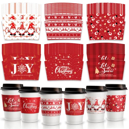 Christmas Coffee Tea Cup Sleeves Doublelayer Paper Sleeves Fit 12 and 16oz Paper Cup Disposable Cup Paper for Hot Chocolate Coffee Tea or Cold Beverage Classic Style 36 Pieces