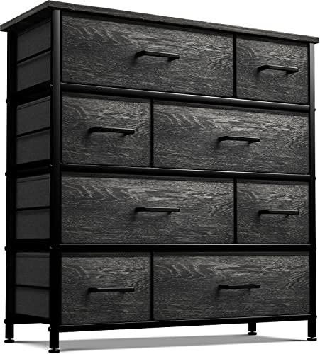 Sorbus 8 Drawer Fabric Dresser for Bedroom  Steel Frame Wood Top  Faux Wood Fabric  Tall Storage Chest for Clothes  Portable Stand Up Wardrobe