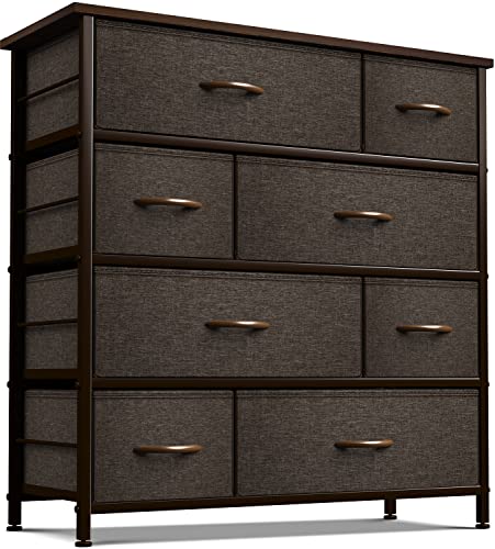 Sorbus Dresser for Bedroom with 8 Drawers  Tall Chest Storage Tower Unit for Closet Hallway Nursery Entryway Furniture Organization  Steel Frame Wood Top Easy Pull Bins Dark Grey