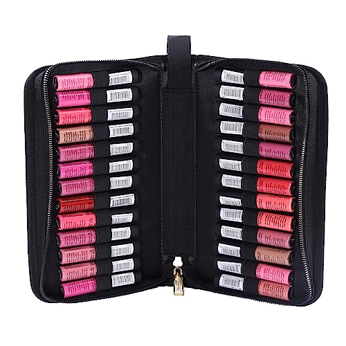 ROWNYEON Lipstick Organizer Bag Lipstick Holder Case 22 Slots Travel Lipstick Carrying Case Makeup Cosmetic Organizer Professional Makeup Artist Portable Storage Bag Case For Lip GlossLipsticksBlack