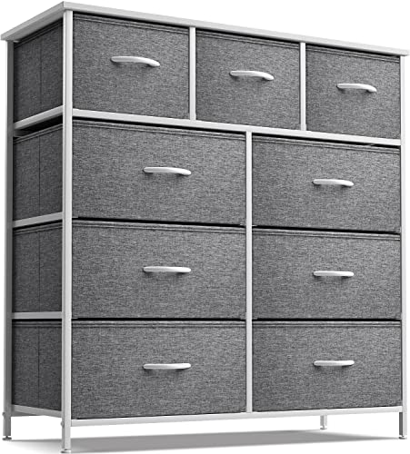 Sorbus Dresser with 9 Drawers  Furniture Storage Chest Tower Unit for Bedroom Hallway Closet Office Organization  Steel Frame Wood Top Easy Pull Fabric Bins 9 Drawers Black